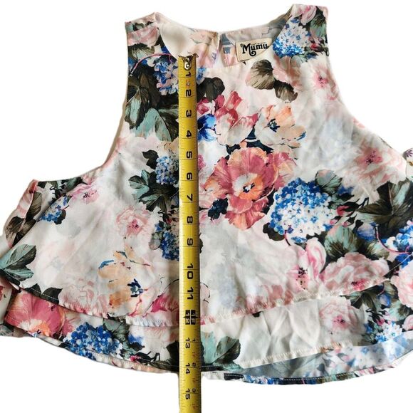 Show Me Your MuMu NWT Sweet Floral King Crop Top Sz S Pink Blue Floral Design - Picture 2 of 5